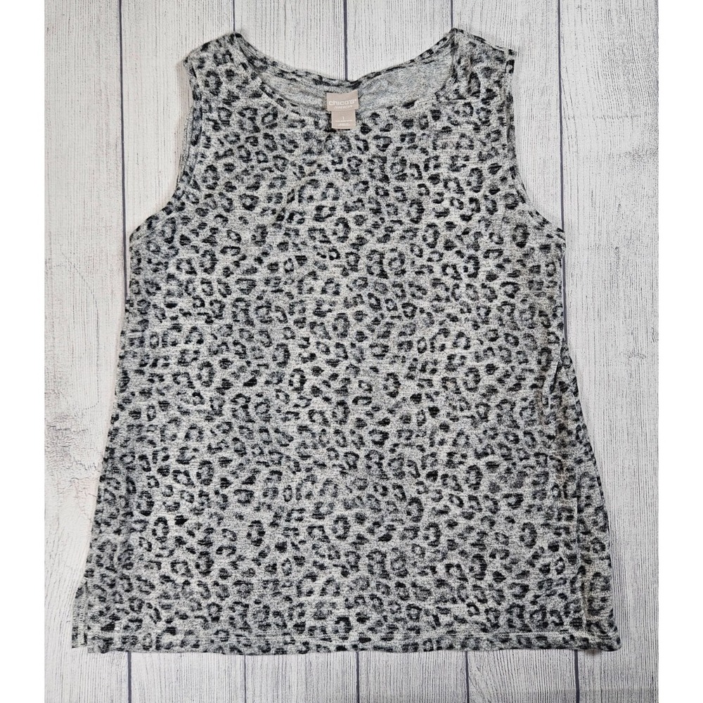 Chico's Zenergy Tank Top Women's US 8/10 Gray Animal Print Rayon Blend Sleeveles